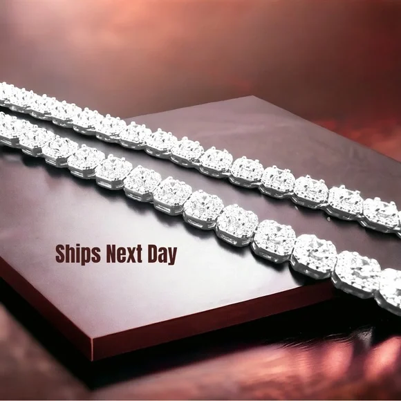16” Iced Out Cubic Zirconia Ice Cube Tennis Chain Solid 925 Sterling Silver NWT